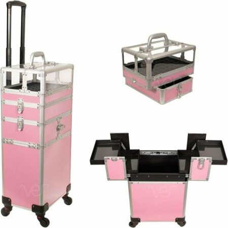 VER Pink Stripe Pro Makeup Rolling Case JMT002-63